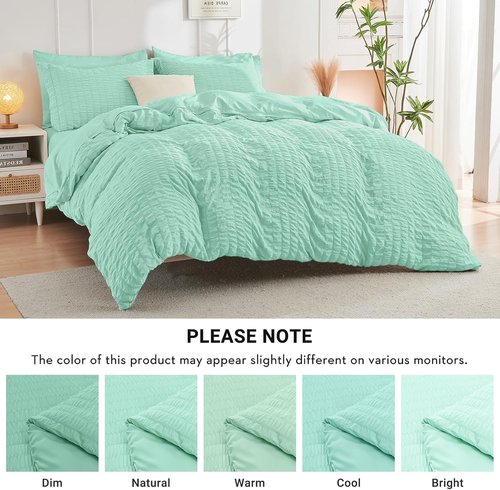 HYMOKEGE Queen Comforter Set - Mint Green Seersucker 7-Piece Luxury Bedding Set for All Seasons