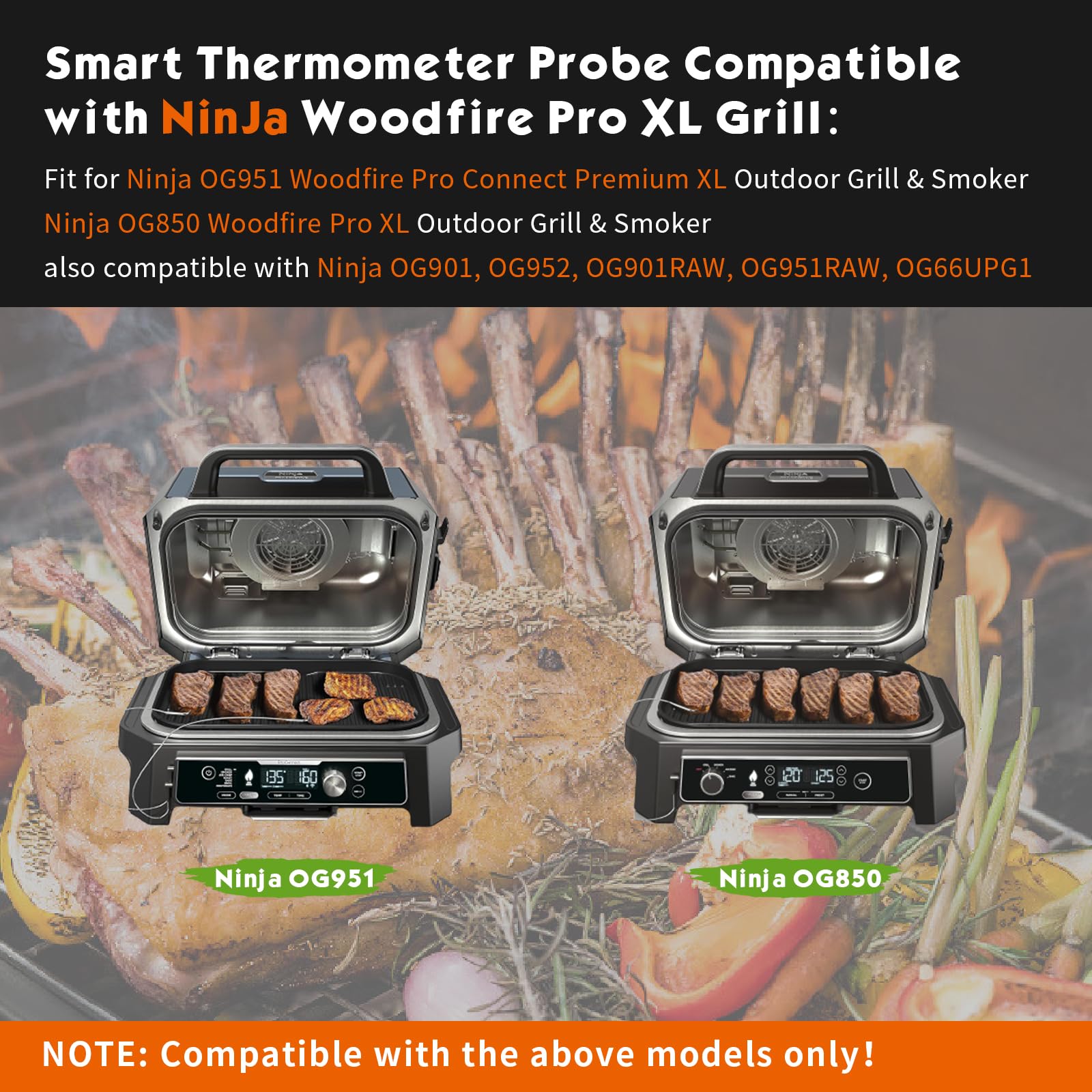 2 Pack Replacement Smart Thermometer Probe for Ninja OG951/OG850 Woodfire Pro XL Outdoor Grill & Smoker, Temperature Probe Accessories Compatible with Ninja OG900 Series and OG850