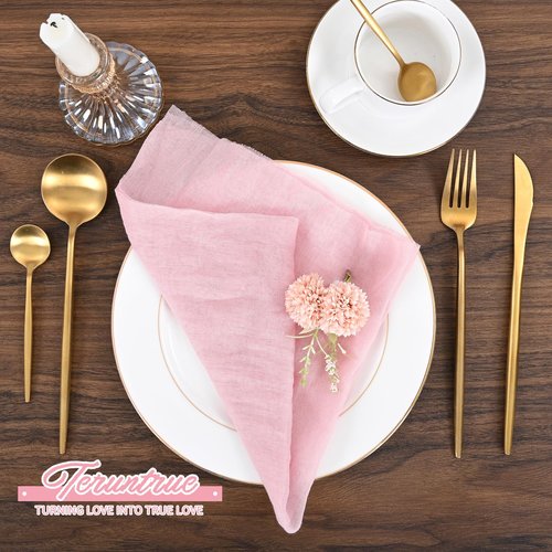 Teruntrue 100 Pack Light Pink Cloth Napkins Cheesecloth Napkins Set of 100 Gauze Napkins Bulk Washable Boho Dinner Table Napkins Wedding Party Baby Shower Birthday Party Decorations，20 x 20 Inch