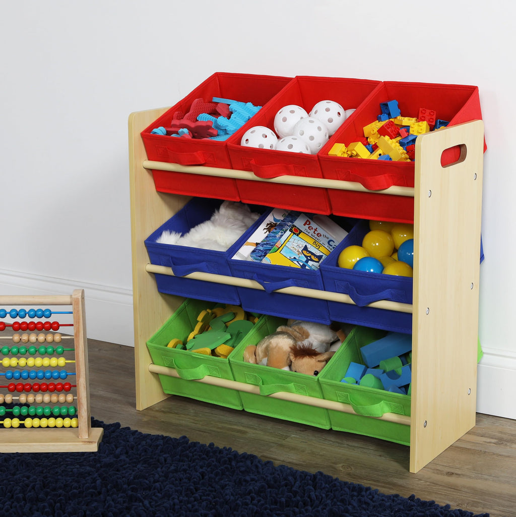 Humble Crew Toy Storage Organizer with 9 Removable Fabric Storage Bins for Kids Playroom, 3-Tier Toddler Toy Organization, Natural/Primary