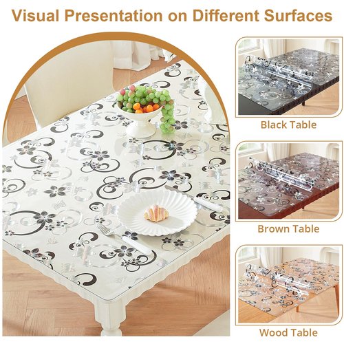 LovePads Floral Table Protector 40 x 72 Inch, 2mm Thick Plastic Table Cover, Waterproof Vinyl Tablecloth Rectangular Desk Protector Mat for Kitchen, Dining Room & Coffee Tabletop