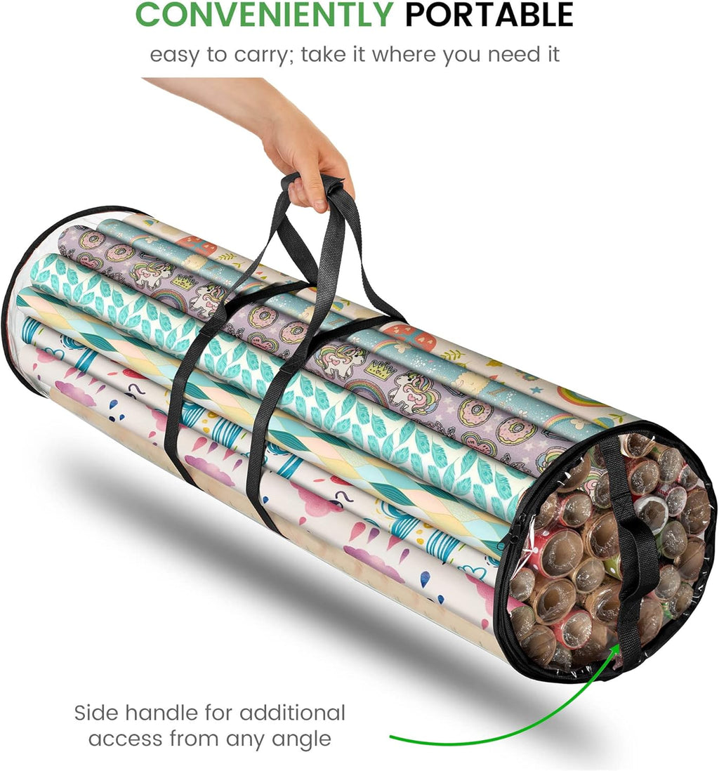 ZOBER Gift Wrap Storage Organizer - 40 Inch Waterproof PVC Holder for 25 Rolls - Black