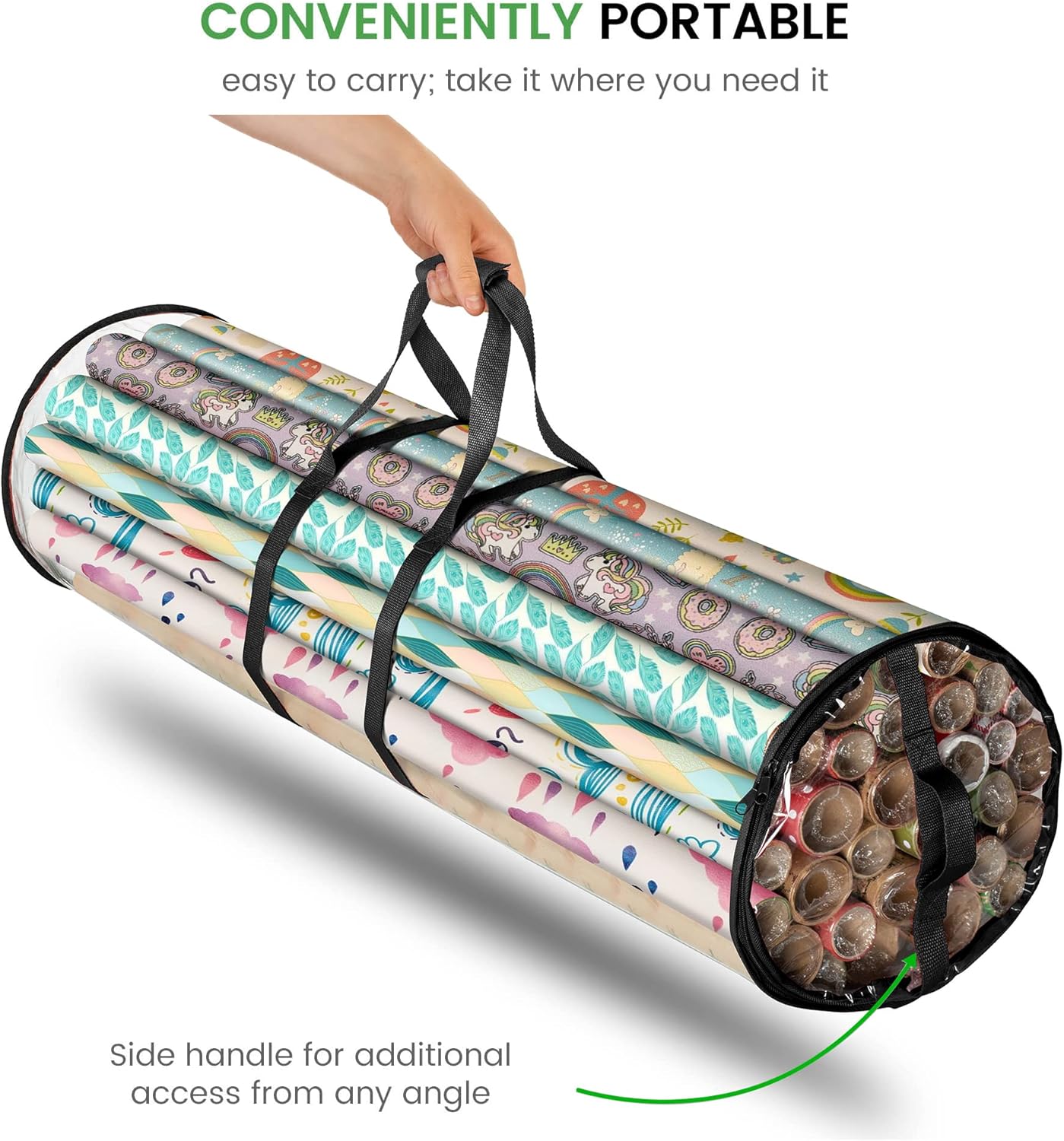 ZOBER Gift Wrap Storage Organizer - 40 Inch Waterproof PVC Holder for 25 Rolls - Black