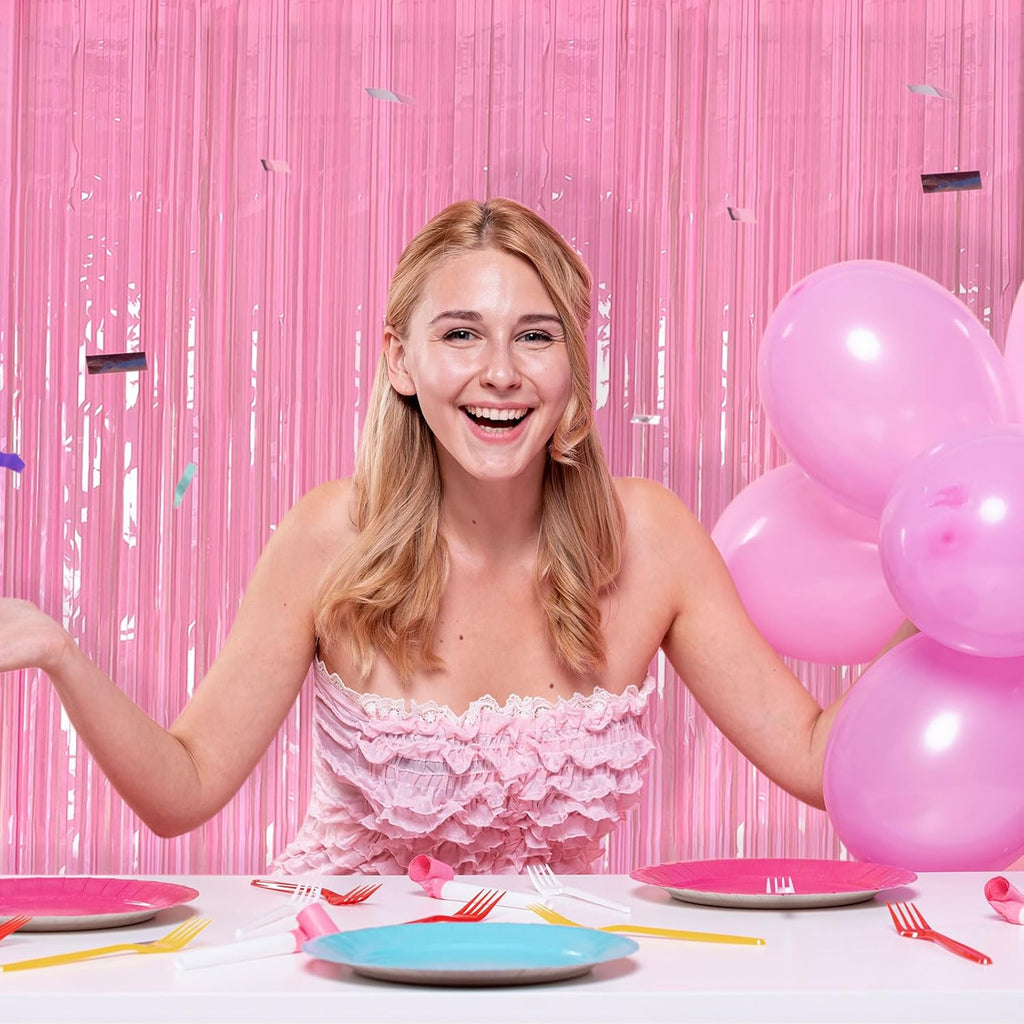 Skiennix 5-Pack Pink Tinsel Curtain - Foil Fringe Party Decorations for Birthdays & Graduations