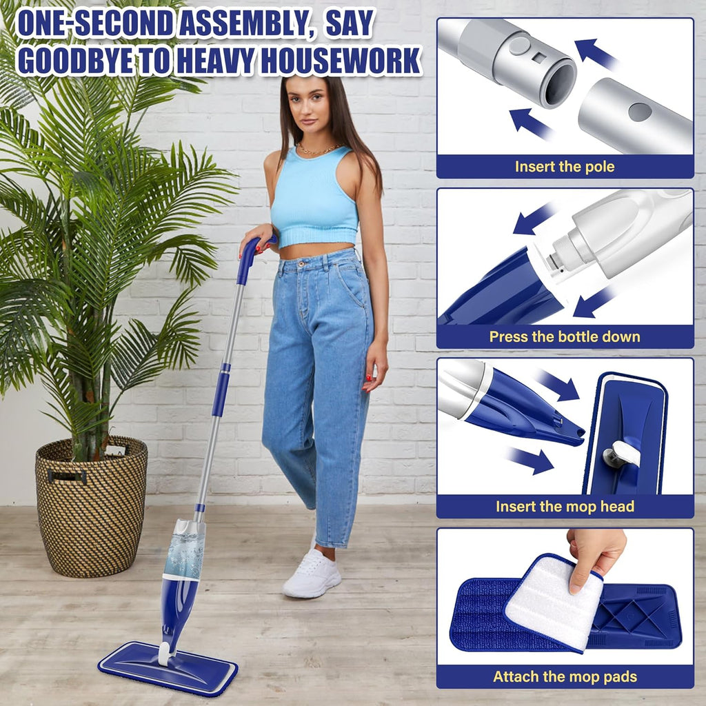 Skiennix Microfiber Spray Mop - Versatile Wet/Dry Floor Cleaner with 3 Reusable Pads | Ideal for Tile, Wood, and Laminate