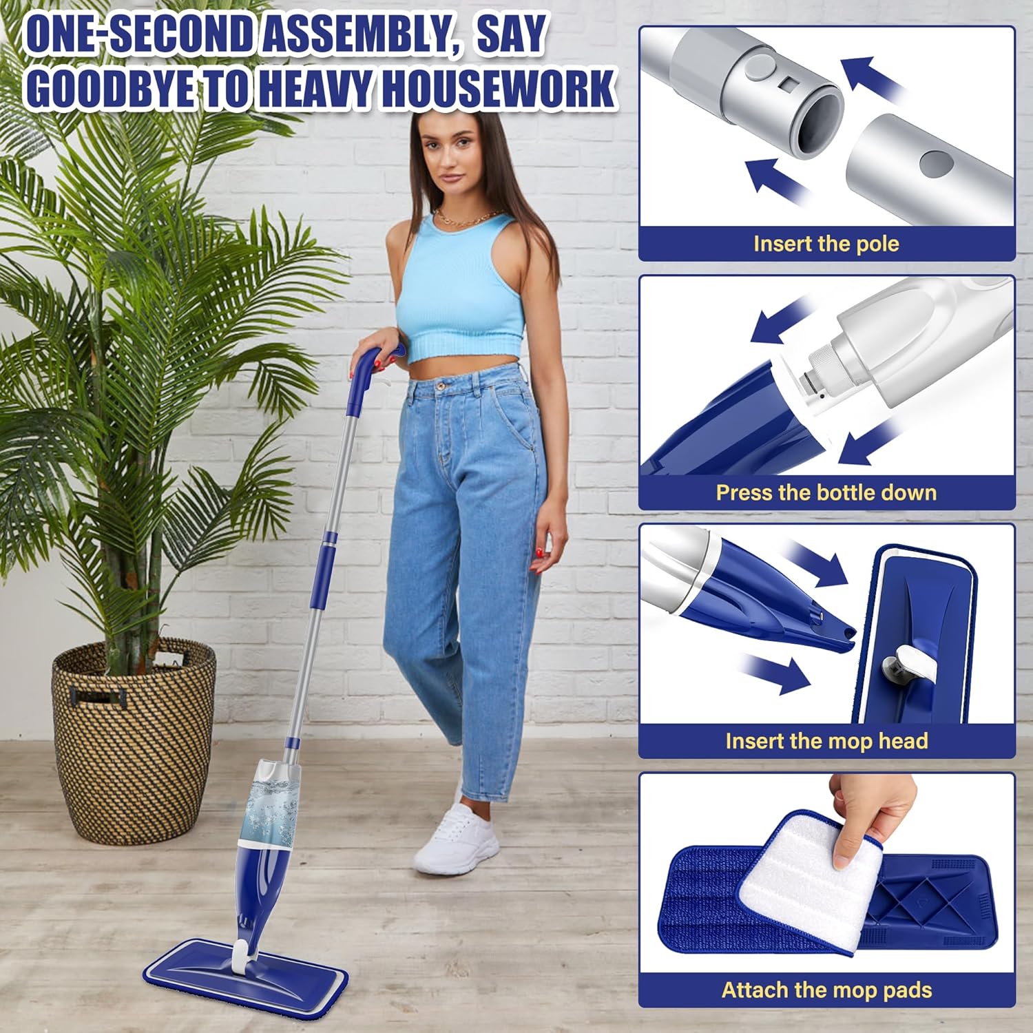 Skiennix Microfiber Spray Mop - Versatile Wet/Dry Floor Cleaner with 3 Reusable Pads | Ideal for Tile, Wood, and Laminate