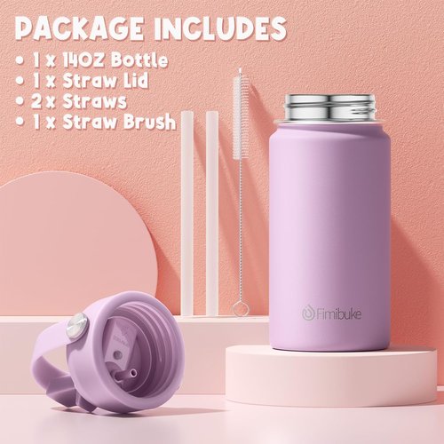 Fimibuke Kids Insulated Water Bottle - 14oz BPA-Free Stainless Steel Tumbler | Leak-Proof Design, Cotton Candy