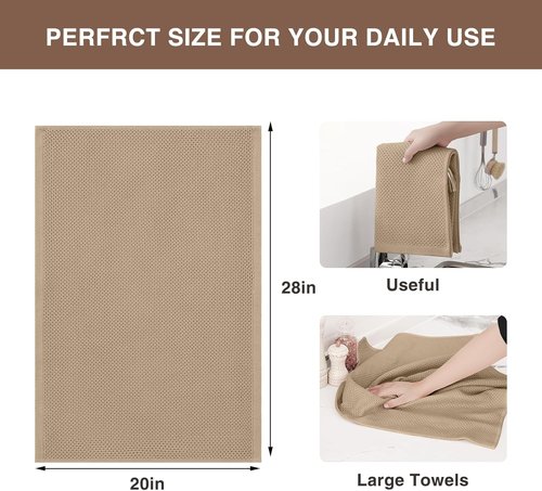 Homaxy 100% Cotton Waffle Weave Dish Towels - Ultra Soft & Absorbent, Quick Drying | 20x28 Inches, Tan, 4-Pack