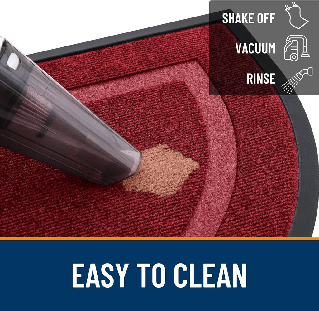 OLANLY Half Circle Door Mat - Waterproof All-Season Doormat for Indoor/Outdoor Use | 29.5x17, Wine Red