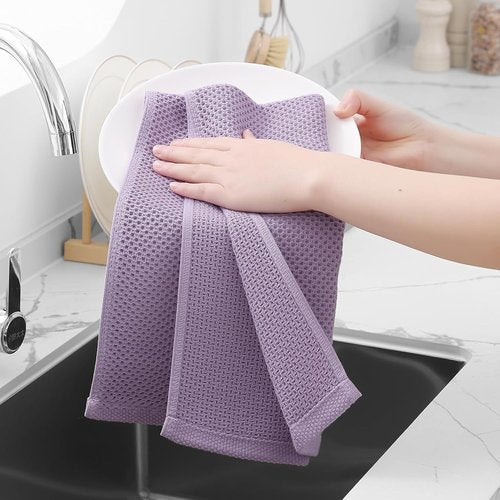 Homaxy 100% Cotton Waffle Weave Dish Towels - Ultra Soft & Absorbent, Quick Drying | 13 x 28 Inches, 8-Pack, Lavender