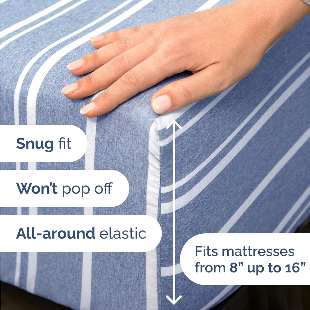 Skiennix Twin Size 3-Piece Sheet Set - Comfy, Breathable & Cooling - Luxury Blue Stripes Bedding for All Ages