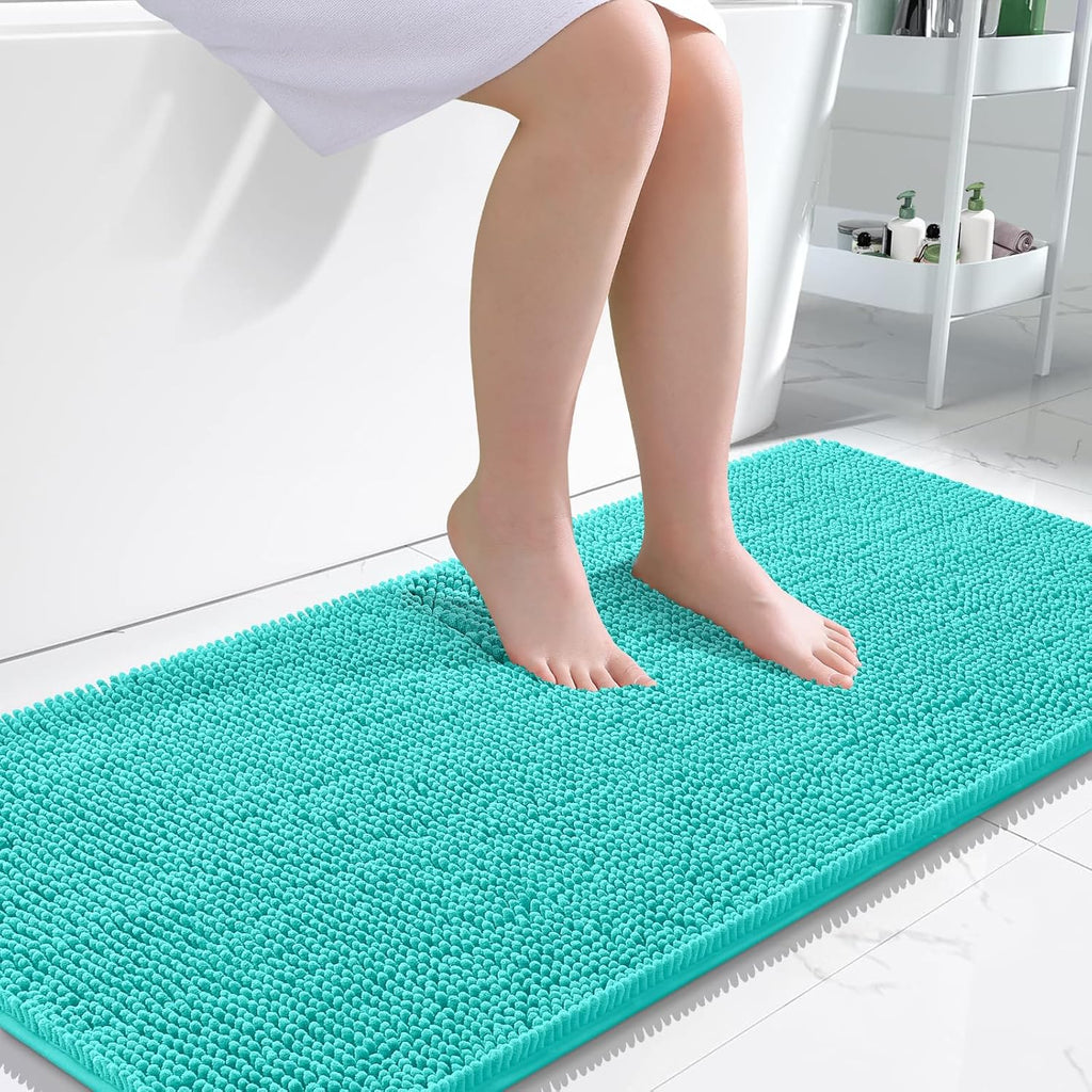OLANLY Bathroom Runner Rugs - Extra Soft Chenille Bath Mats | Quick Dry, Machine Washable, 47x24, Teal