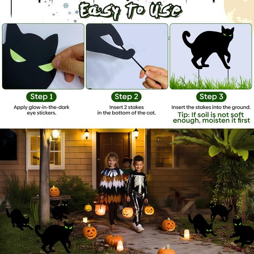 Halloween Decorations Outdoor - 6 Pack Corrugated Plastic Black Cat Decor with Stakes, Glow in The Dark Eyes Scary Silhouette Yard Signs, Waterproof for Garden Graveyard Patio Party Lawn