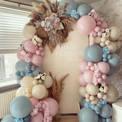 Gender Reveal Balloon Arch Kit 139Pcs Dusty Pink and Fog Blue Balloons White Sand Balloons for Boho Wedding Bride Anniversary Birthday Baby Shower Bridal Bear Theme Decorations