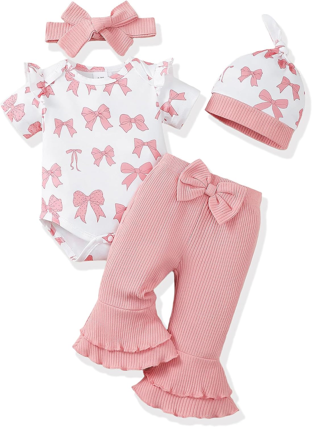 Renotemy Newborn Baby Girl Clothes - Bell Bottom Romper Set for Spring/Summer | Preemie to 12 Months