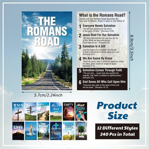 Motiskyy 240 Pcs Gospel Tract Card 12 Styles Plan of Salvation Card Pocket Holy Postcard Christian Inspirational Bible Verse Bookmark for Christian Gift Women Men Ministering Tool (Inspiration)