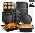 11-Piece Nonstick Baking Pans Set by [Brand Name] - Professional Carbon Steel Bakeware | Dishwasher Safe, Oven Safe to 450°F (Black)