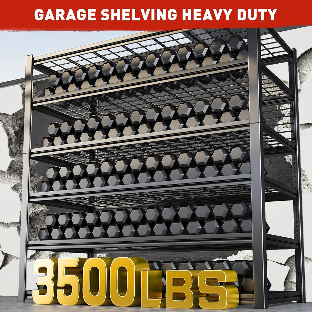 REIBII Heavy-Duty Garage Shelving - 6-Tier Adjustable Metal Storage Shelves, 3500LBS Capacity, 84"H x 48"W x 20"D