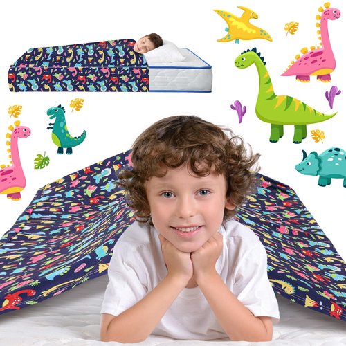 Mindsoft Sensory Sheet Bed Sheet for Kids Adults Toddler Dinosaur Blanket, Twin Size Breathable Stretchy Comfortable Sleeping Bedding Christmas Compression Sheets for Kids Twin