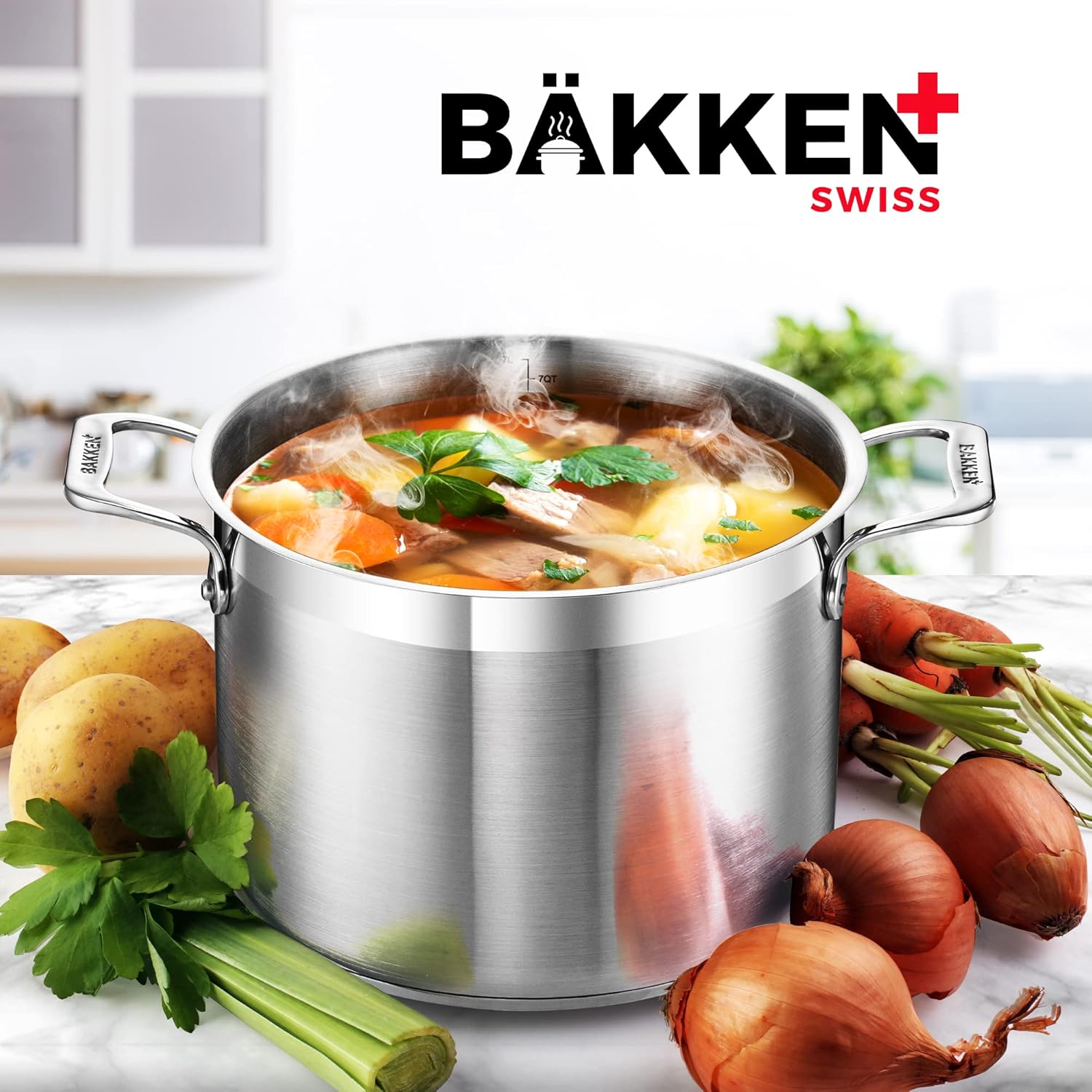 Stainless Steel Stockpot by [Brand Name] - 5 Quart Durable Design with Impact-Bonded Base & Riveted Handles