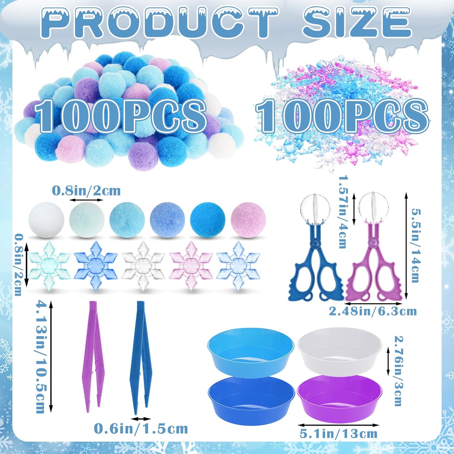 Skiennix Winter Sensory Bin - 208 Pcs Frozen Snowflake Counting & Sorting Filler for Kids