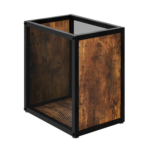 YATINEY Office Trash Can, 4 Gallon Garbage Can, Metal Wastebasket with Wood-Look Panels, Industrial Style Trash Can for Office, Study, Rustic Brown and Black WB03BR