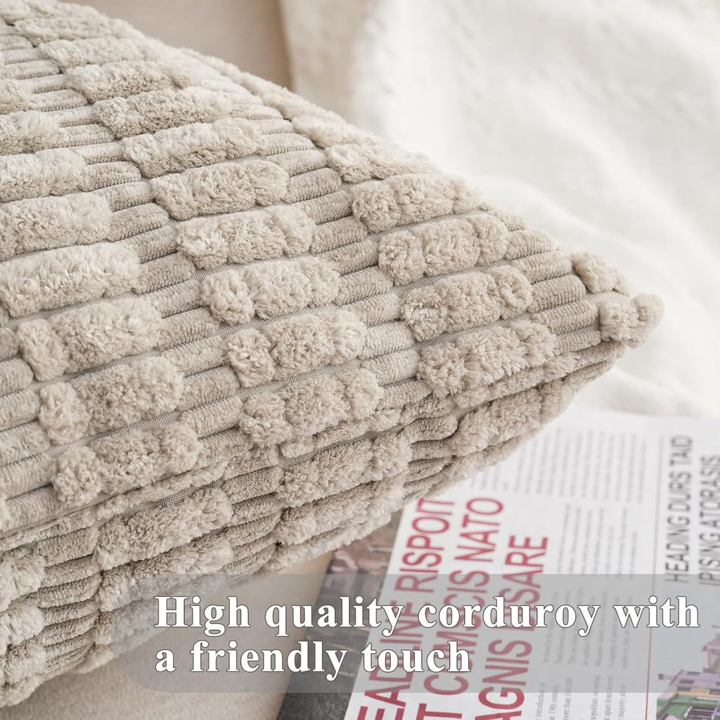 Skiennix Throw Pillow Covers - Soft Boho Striped Corduroy | 18x18 Inch, 2-Pack for Modern Home Decor