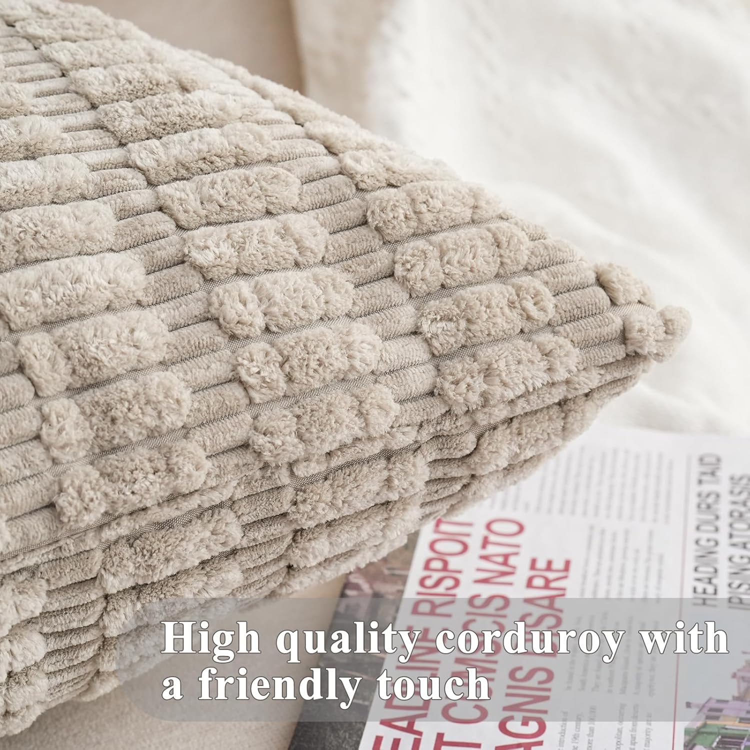 Skiennix Throw Pillow Covers - Soft Boho Striped Corduroy | 18x18 Inch, 2-Pack for Modern Home Decor
