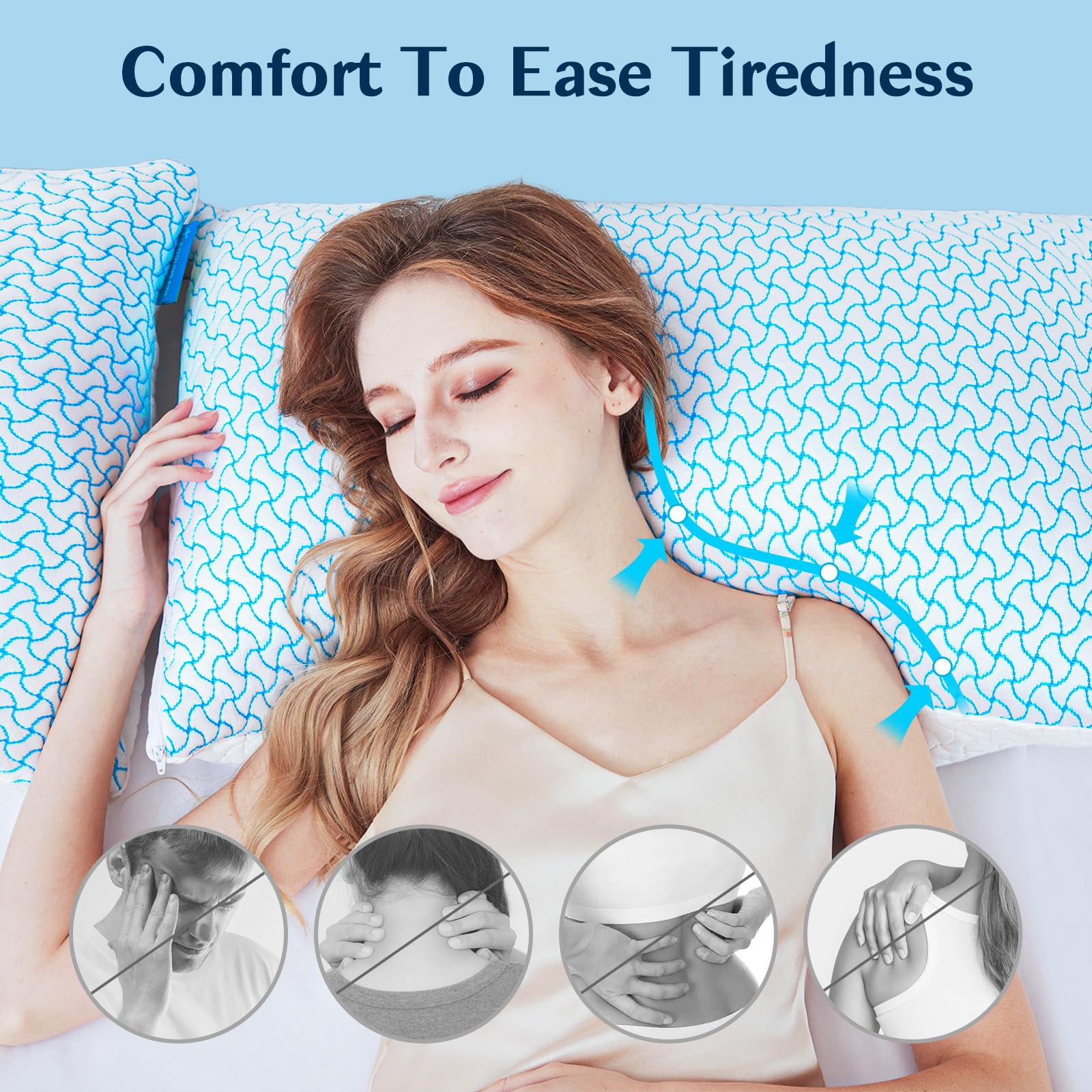 SUPA MODERN Shredded Memory Foam Pillows Queen Size Set of 2, Cooling Bed Pillow for Sleeping for Hot Sleepers, Adjustable Pilllows for Side Back and Stomach Sleepers, Neck & Shoulder Comfort Support