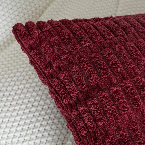 Smile of hope Pack of 2 Burgundy Corduroy Decorative Pillow Covers 18x18 Inch Soft Boho Striped Throw Pillow Covers Modern Farmhouse Home Decor for Sofa Living Room Couch Bed