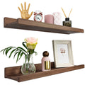 Floating Shelves for Wall 24 inch, Waterproof, Wall Storage Shelves with Lip, Display Picture Ledge Shelf for Photo Frame, Natural Wood Hanging Book Shelves (American Walnut, Set 2)