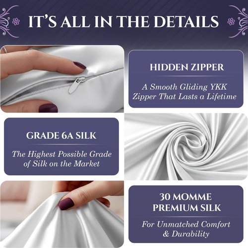 DECOLURE 100% Pure Mulberry Silk Pillow Case Standard Size – Highest Grade 30 Momme 6A+, Luxuriously Soft & Cooling Silk Pillowcase for Hair & Skin, Hypoallergenic, Breathable, Hidden Zipper (White)