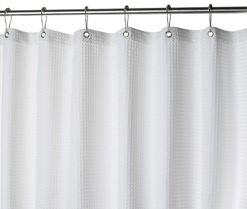 Creative Scents Fabric White Shower Curtain for Bathroom - 60" x 72" Spa, Hotel Luxury Matt Waffle Weave Square Design, Water Repellent, 230 GSM Weighty Cloth, for Decorative Bathroom Curtains