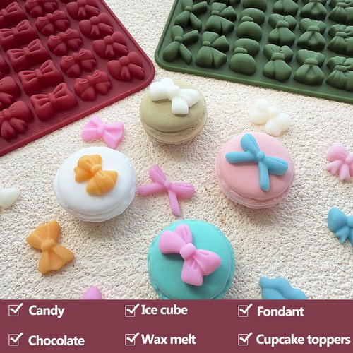 2PCS Bow Chocolate Mold 14 Shapes Mini Bow Silicone Candy Fondant Molds Butterfly Tie Edible Bow Mold for Chocolate Ice Cube Gummy Cake Pops Jelly Cookie Cupcake Decorating