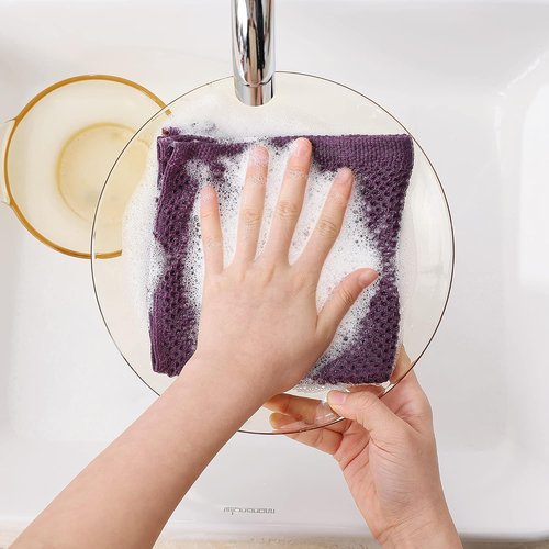 Homaxy Kitchen Dish Cloths - Ultra Soft 100% Cotton Waffle Weave, Quick Drying, 12x12 Inches, 6-Pack, Purple