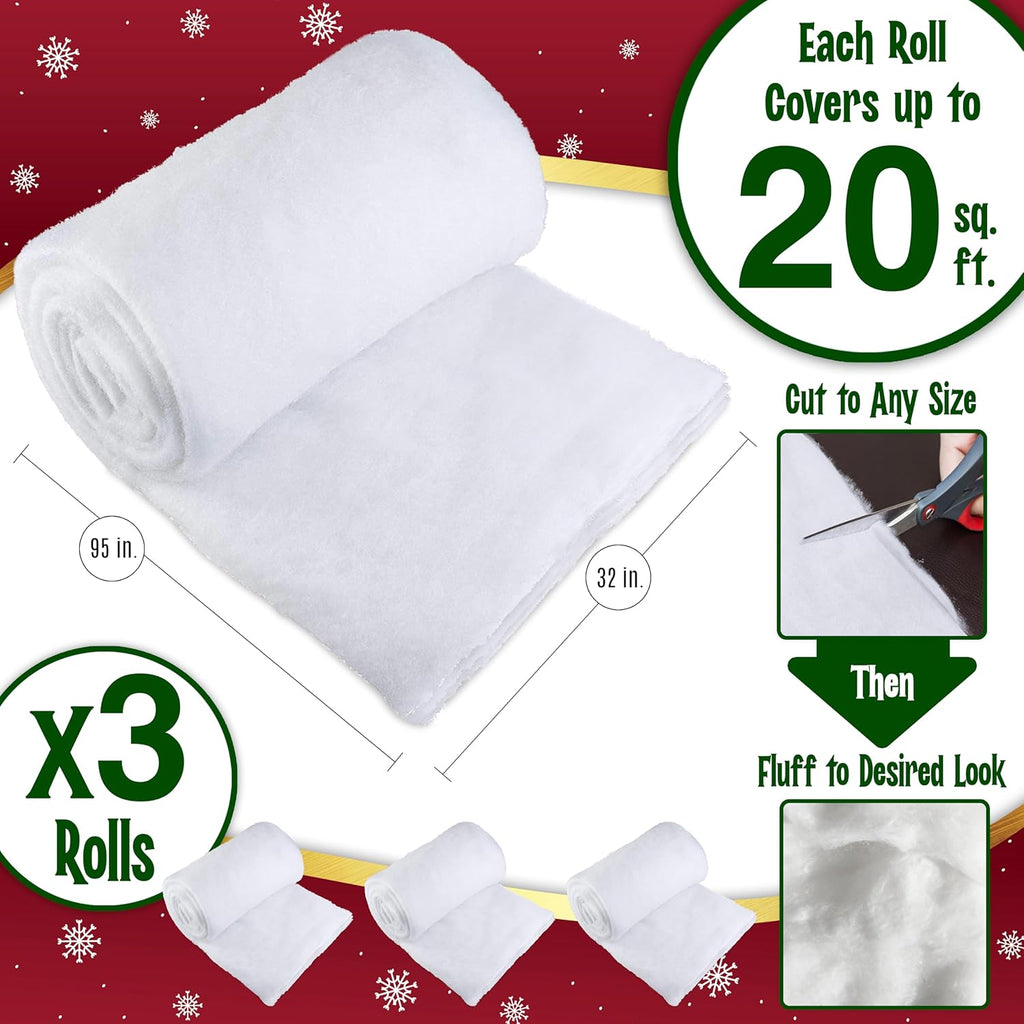 Stargo Fake Snow Blanket Roll - Thick, Soft Faux Snow for Christmas Displays | 2.6 x 7.8ft (3 Pack)