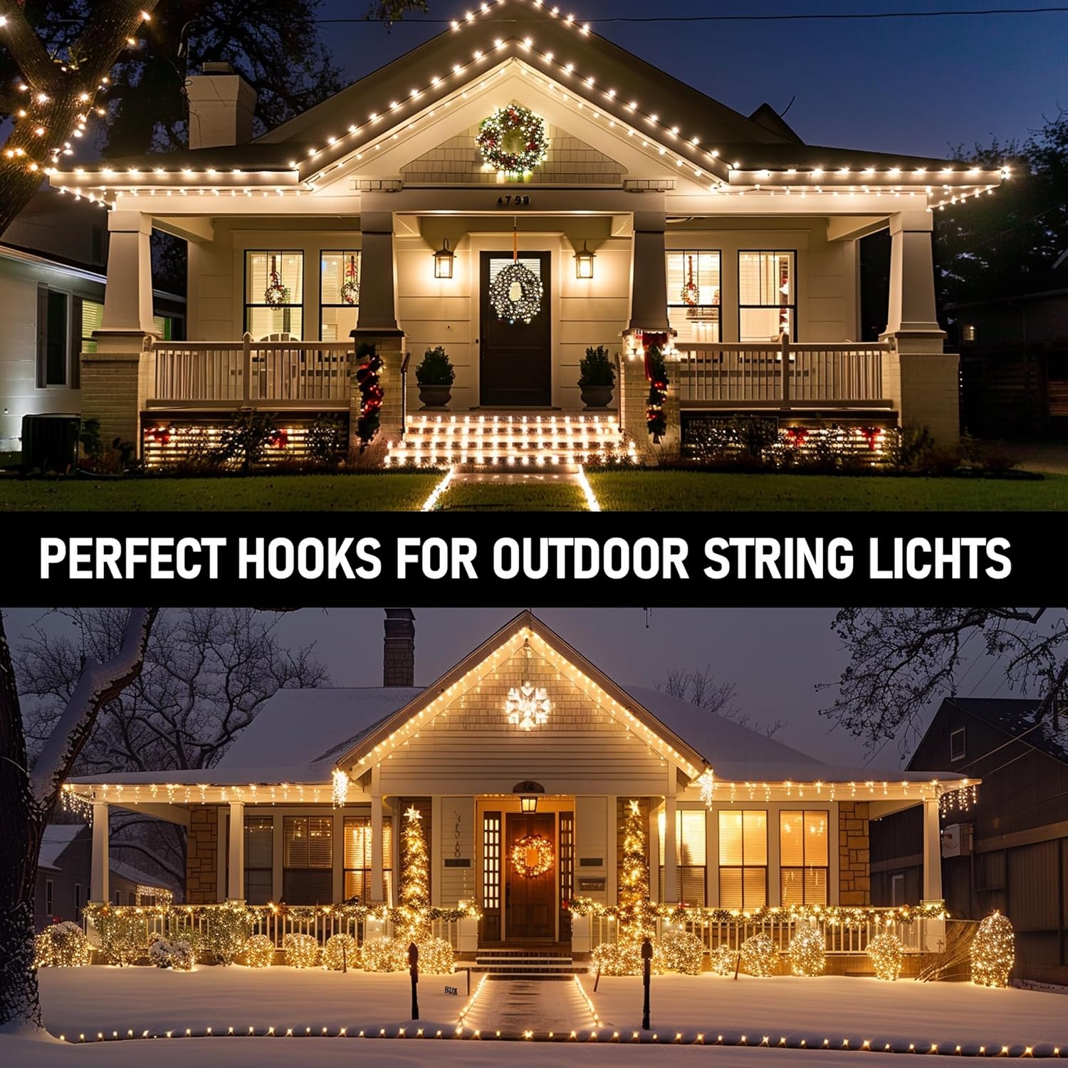 TW SHINE Outdoor String Light Hooks - 60 Pack Heavy Duty Clear Clips with Waterproof Adhesive Strips