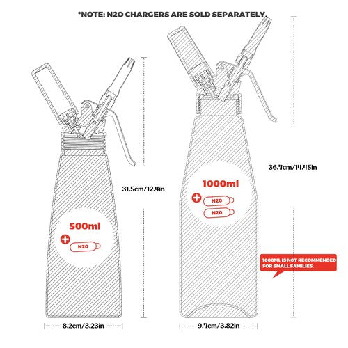 Whipped Cream Dispenser,Stainless Steel Bottle With Aluminum Head,1-Pint/500mL,Whip Cream Maker Canister with 3 Decorating Nozzles & Cleaning Brush - for Desserts, Coffee Foam & Cold Foam (500ml)