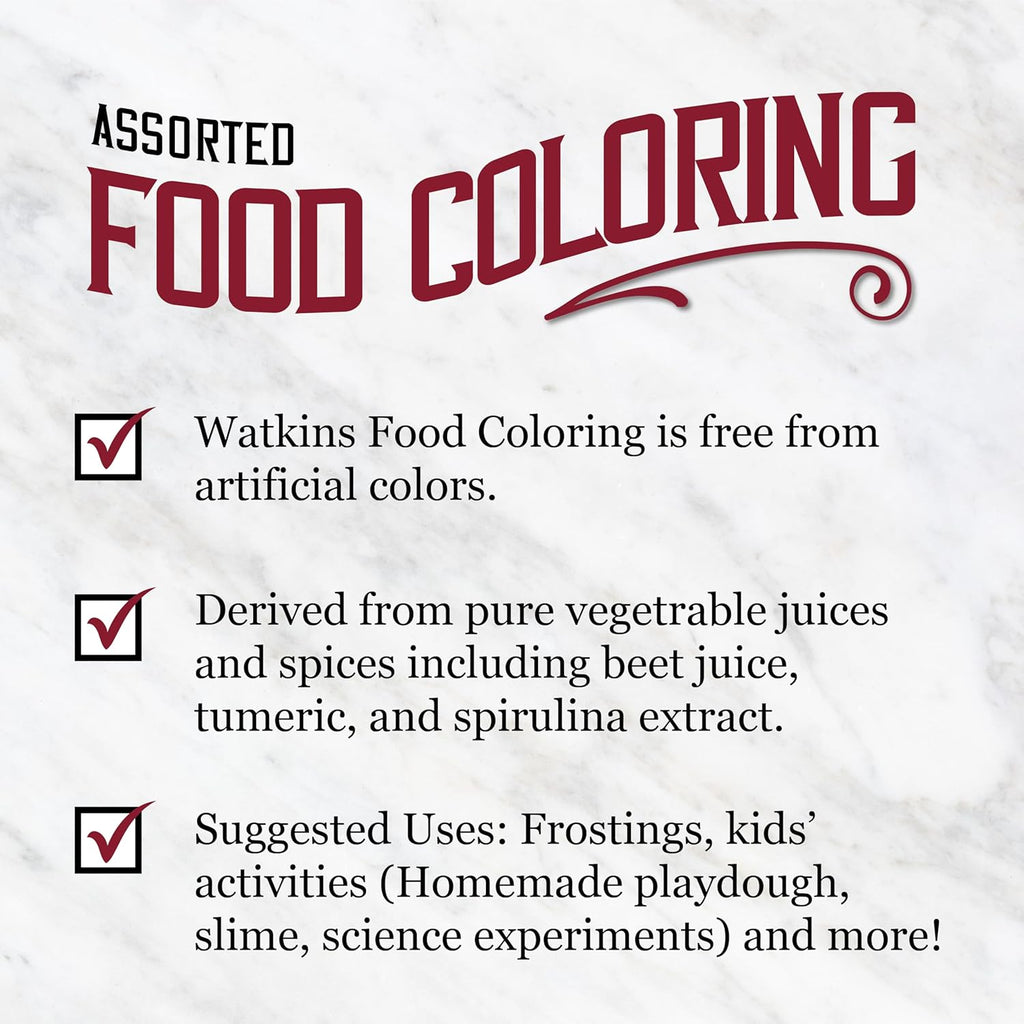 Watkins Food Coloring Set - Assorted Red, Yellow, Green, Blue | 4 x 0.3 oz Bottles