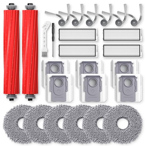 26 Pack Replacement Accessories for Roborock QV 35A / QV 35S Robot Vacuum, 2*Main Brush, 6*Side Brush, 4*Filters, 6*Mop Pads, 6*Dust Bag, 2*Tools