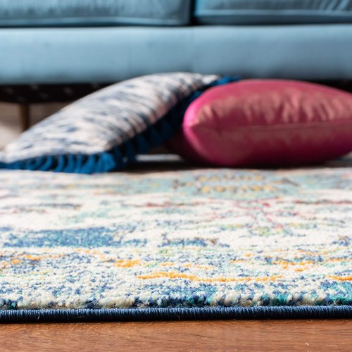 SAFAVIEH Madison Collection Runner Rug - 2' x 8', Navy & Grey, Boho Chic Medallion Distressed Design, Non-Shedding & Easy Care, Ideal for High Traffic Areas in Living Room, Bedroom (MAD452M)