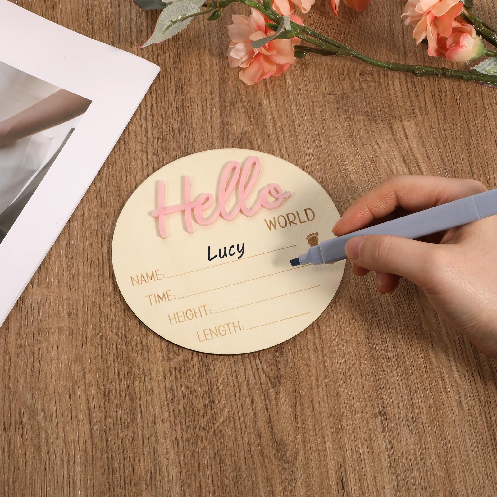 1 PCS Baby Name Sign, Pink Baby Name Announcement Sign, Wooden Newborn Sign, Newborn Name Sign for Hospital Sign, Baby Custom Name Sign for Newborn Baby