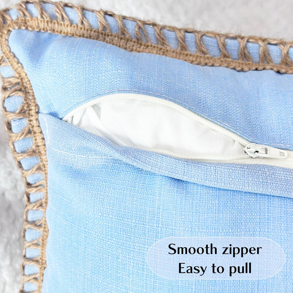 HER HWA Outdoor Lumbar Pillow Covers ONLY Linen Border, 20x12 Inches, Pack of 2 – Water-Resistant, Smooth Zipper, Durable Polyester for Outdoor/Indoor Decor, Machine Washable (Light Blue)