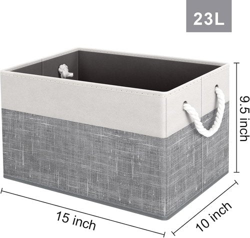 Fab Totes Storage Bins - 3-Pack Foldable Organizing Baskets for Toys, Books & Closets | Large White & Grey