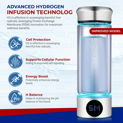 Level Up Way - 2026 New Hydrogen Generator Water Bottle SPE PEM Technology Water Ionizer (Classic, Silver - LED)