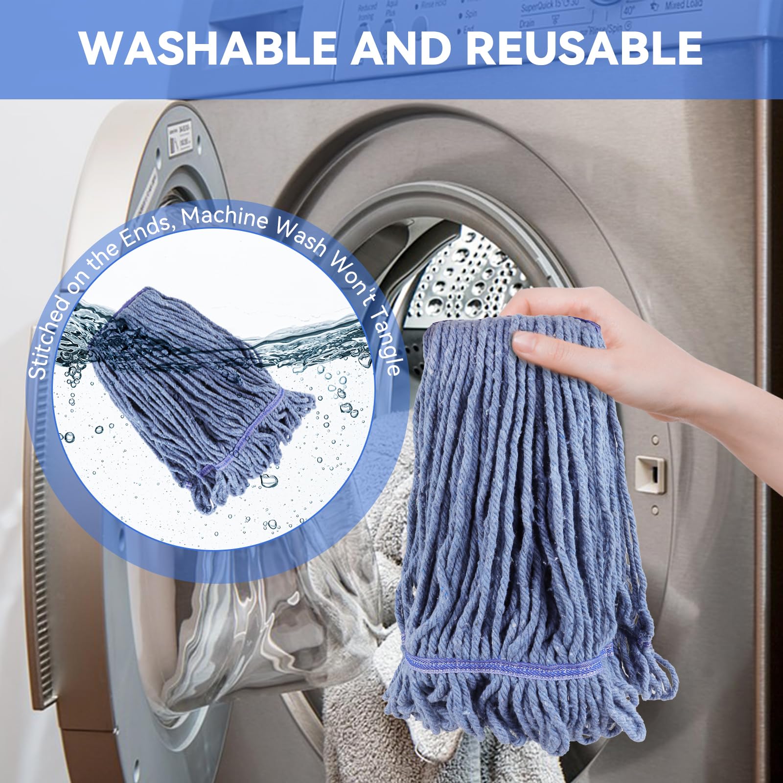 Commercial Heavy Duty Mop Heads Replacement for Rubbermaid: 9 Packs Industrial Wet Mop Head for Floor Cleaning - Commercial Products Looped End String Head Refills