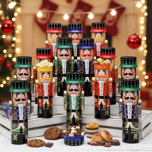 Roshtia 12 Pcs Christmas Cookie Tins with Lids Nutcracker Cookie Containers 12 Inch Decorative Treats Storage Tins Nutcracker Christmas Gift Kitchen Counter Decor for Gift Giving Baking Treat Storage