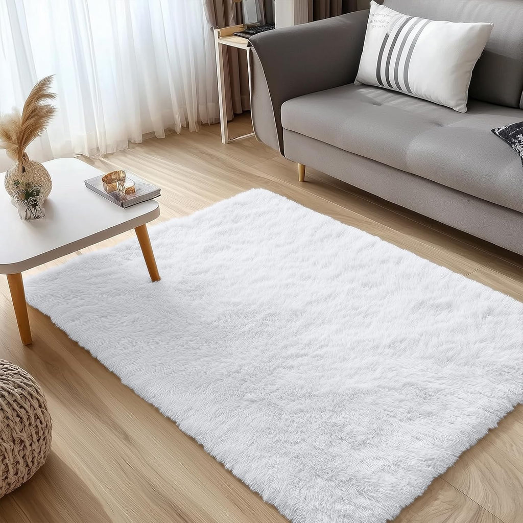 OLANLY Accent Rug - Soft Fluffy Shaggy Area Rug for Bedroom & Living Room | Machine Washable, White