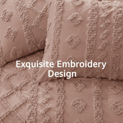 WRENSONGE Queen Comforter Set with Sheets - 7 Pieces Rusty Pink Tufted Bed in a Bag Queen Shabby Chic Bedding Sets with 1 Comforter, 2 Sheets, 2 Pillowcases & 2 Shams