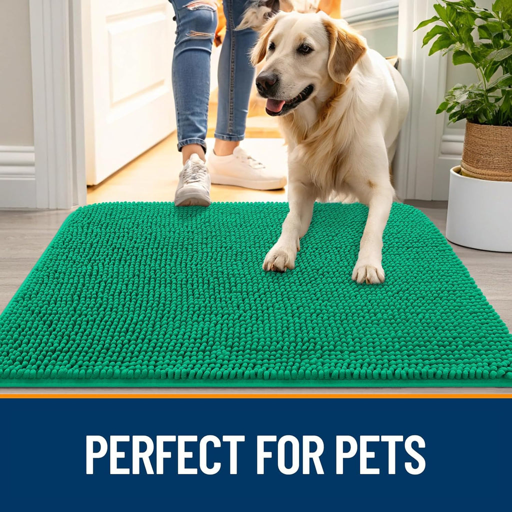 OLANLY Dog Door Mat - Absorbent Non-Slip Washable Doormat for Muddy Paws | 36x24 Emerald Green